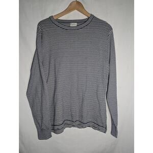 J Crew Womens Knit Pullover Striped Crewneck Sweater Sz L‎ Cream Navy Split hem